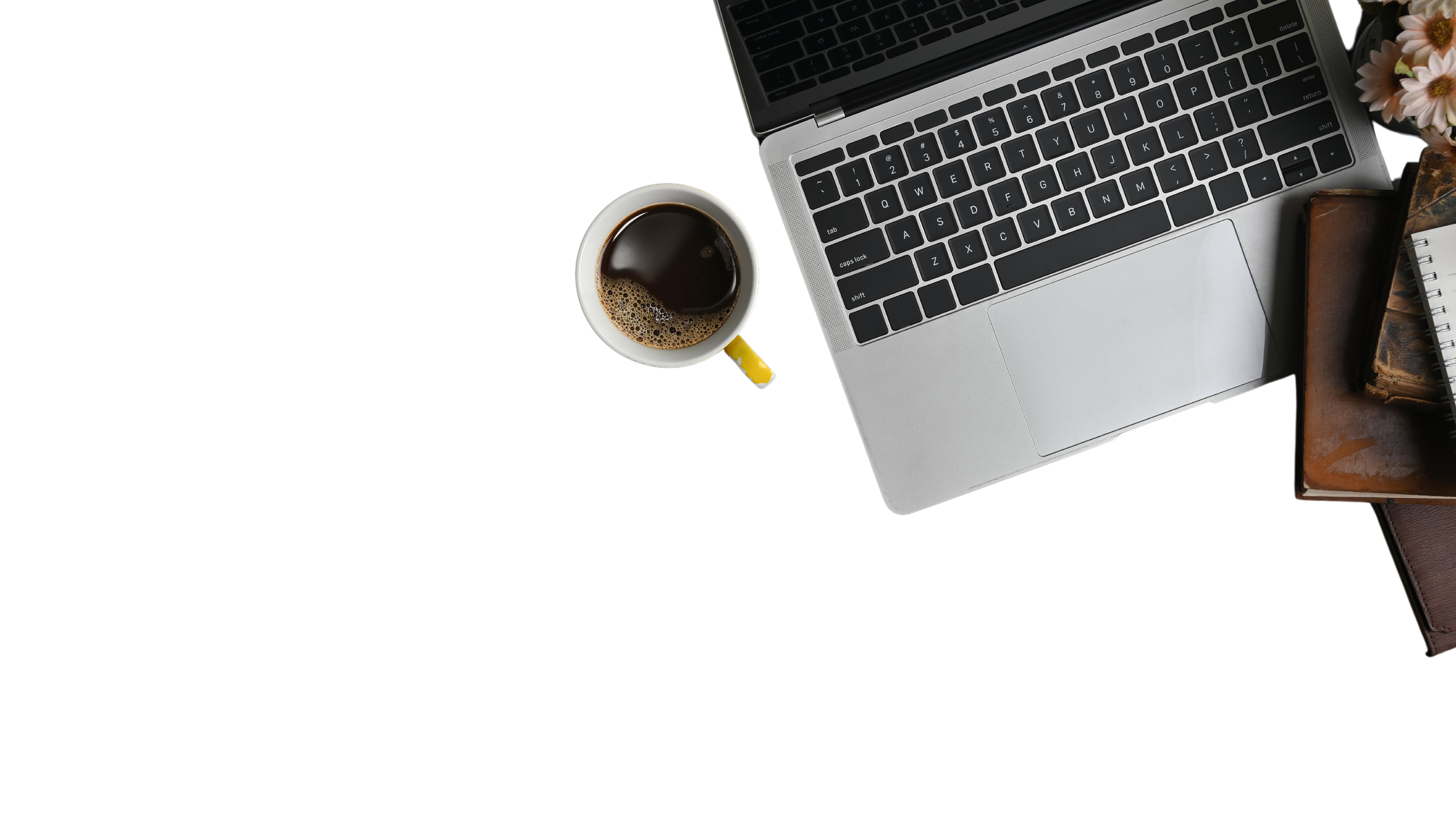 Dark Office Space with Laptop and Coffee Flatlay